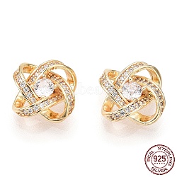 925 Sterling Silver Micro Pave Cubic Zirconia Charms, with S925 Stamp, Flower Charms, Nickel Free, Real 18K Gold Plated, 11x11x4mm, Hole: 1.2mm(STER-T004-63G)