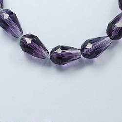 Glass Beads Strands, Faceted, teardrop, Indigo, 11x8mm, Hole: 1mm, about 57~59pcs/strand, 26.38~26.77 inch(X-GLAA-R024-11x8mm-2)