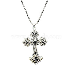 Alloy Pendant Necklaces, Cross fleury, Black, 19.69 inch(50cm)(WG8265-8)