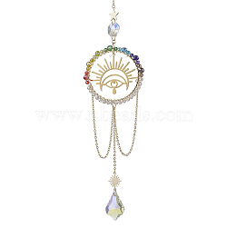 Stainless Steel Pendants Decorations, with Glass, Evil Eye, Golden, 335mm(HJEW-TA00165)