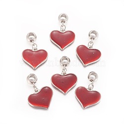 CCB Plastic Pendants, with Enamel, Heart, Platinum, Red, 35.5mm, Hole: 5.5mm(CCB-I002-08P)