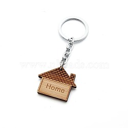 House Wood Keychain for Women, Coconut Brown, 3x3.5cm(PW-WG46203-01)