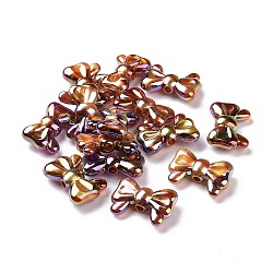 UV Plating Rainbow Iridescent Acrylic Beads, with Gold Foil, Bowknot, Sienna, 20x29x9mm, Hole: 3mm(PACR-H003-07)