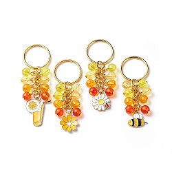 4Pcs Flower/Bee/Orange Juice Alloy Enamel Pendant Keychain, with Acrylic Beads, for Car Bag Pendant Decoration Key Chain, Orange, 7.9cm(KEYC-JKC00412-05)