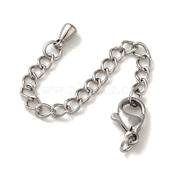 Rack Plating Stainless Steel Chain Extender, with Lobster Claw Clasps, Long-Lasting Plated, Cadmium Free & Lead Free, Column, Stainless Steel Color, 72mm(KK-M285-01P)
