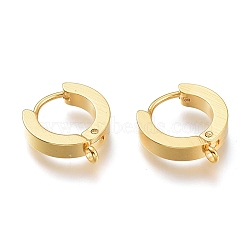 201 Stainless Steel Huggie Hoop Earrings Findings, with Vertical Loop, with 316 Surgical Stainless Steel Earring Pins, Ring, Real 24K Gold Plated, 15.5x14x3mm, Hole: 1.4mm, Pin: 1mm(X-STAS-A167-01A-G)