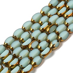 Electroplate Glass Beads Strands, Opaque Solid Color, Half Golden Plated, Faceted, Oval, Honeydew, 7x4.5x3.5mm, Hole: 0.8mm, about 49~51pcs/strand, 12.99''~13.90''(33~35.3cm)(EGLA-P061-02A-11)