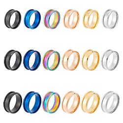 18Pcs 18 Styles 201 Stainless Steel Grooved Finger Ring Settings, Ring Core Blank, for Inlay Ring Jewelry Making, Mixed Color, Size: 6 1/2~9mm, Inner Diameter: 17~19mm, 1pc/style(STAS-UN0042-79)