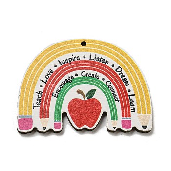 Wood Pendant, Teachers' Day Theme, Apple, 32.5x44.5x2.5mm, Hole: 1.6mm