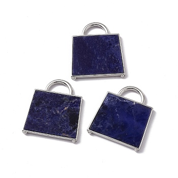 Natural Sodalite Pendants, Handbag Charms, with Rack Plating Platinum Tone Brass Findings, Cadmium Free & Lead Free, 34x29.5x3mm, Hole: 6x11mm
