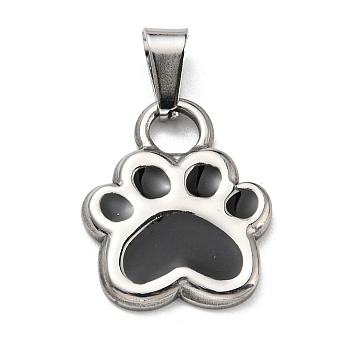 304 Stainless Steel Enamel Pendants, Paw Print Charm, Stainless Steel Color, 20x16x2mm, Hole: 6x3mm