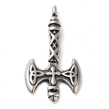 304 Stainless Steel Pendants, Viking Axe Charm, Antique Silver, 46x24.5x5mm, Hole: 3.5mm