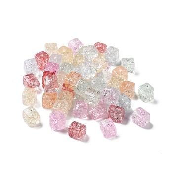 Transparent Crackle Glass Beads, Square, Mixed Color, 6.5x6.5x6.5mm, Hole: 1.5mm