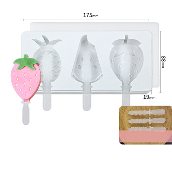 Silicone Ice-cream Stick Molds, with 3 Styles Fruit Pattern Cavities, Reusable Ice Pop Molds Maker, White, 88x175x19mm