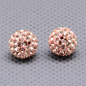 Round Polymer Clay Czech Glass Rhinestone Beads, Pave Disco Ball Beads, 362_Light Peach, PP9(1.5~1.6mm), 8mm, Hole: 1mm