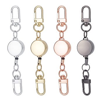 4Pcs 4 Colors Heavy Duty Alloy Retractable Keychain Clasps, Retractable ID Badge Key Reel Holder, with Double Swivel Clasps, DIY Keychain Making Supplies, Mixed Color, 115mm, 1pc/color