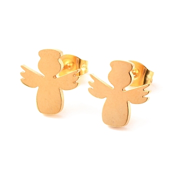 Ion Plating(IP) 304 Stainless Steel Stud Earrings, Angel, Golden, 11.5x11mm, Pin: 0.8mm