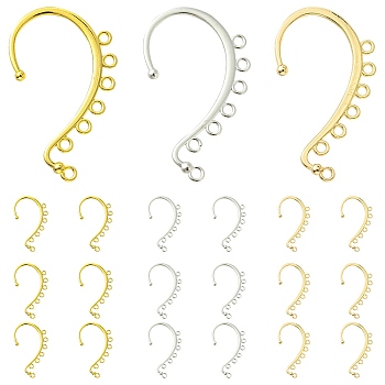 18Pcs 3 Colors Alloy Ear Cuff Findings, Climber Wrap Around Earring Findings, with Horizontal Loops, Long-Lasting Plated, Mixed Color, 58x34mm, 6pcs/color