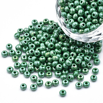 6/0 Czech Opaque Glass Seed Beads, Lustered, Round, Green, 4x3mm, Hole: 1.2mm, about 500g/bag
