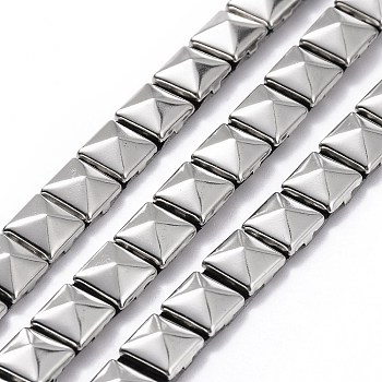 Hotfix 304 Stainless Steel Pyramid Stud Nailhead Trim, Iron on Nailhead Ribbon, with PU Leather Base, Stainless Steel Color, 8x4mm
