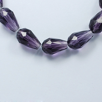 Glass Beads Strands, Faceted, teardrop, Indigo, 11x8mm, Hole: 1mm, about 57~59pcs/strand, 26.38~26.77 inch