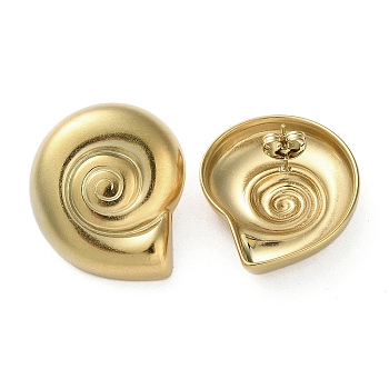 Ion Plating(IP) 304 Stainless Steel Stud Earrings, Spiral Shell Shaped, Real 18K Gold Plated, 28x24mm