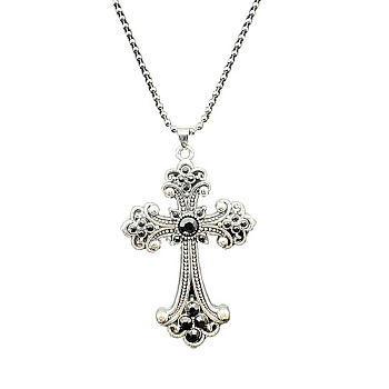 Alloy Pendant Necklaces, Cross fleury, Black, 19.69 inch(50cm)