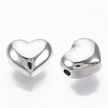 201 Stainless Steel Beads, Heart, Real Platinum Plated, 9x10x6mm, Hole: 1.6mm