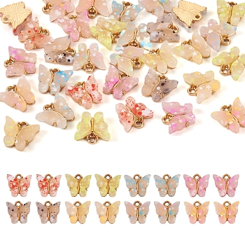 32Pcs 8 Colors Acrylic Charms, with Sequin & Alloy Findings, Butterfly Charm, Mixed Color, 12x14mm, 4pcs/color