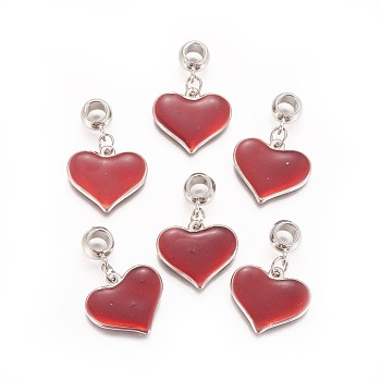 CCB Plastic Pendants, with Enamel, Heart, Platinum, Red, 35.5mm, Hole: 5.5mm