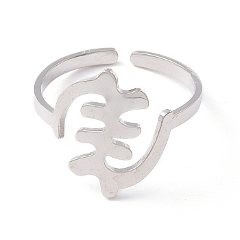 Fishbone Shape 304 Stainless Steel Cuff Ring for Women, Stainless Steel Color, Inner Diameter: US Size 9(18.9mm)