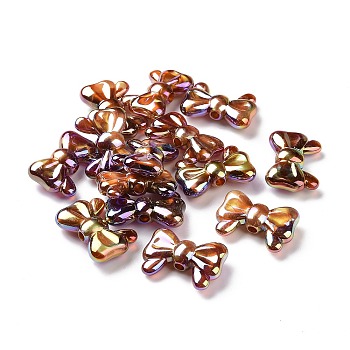 UV Plating Rainbow Iridescent Acrylic Beads, with Gold Foil, Bowknot, Sienna, 20x29x9mm, Hole: 3mm
