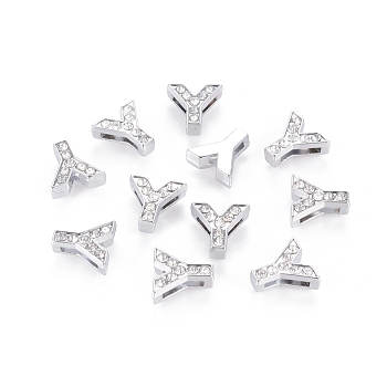 Alloy Initial Slide Charms with Grade A Rhinestones, Lead Free & Nickel Free, Platinum, Letter.Y, 13x12.5x4.5mm, Hole: 8x1.5mm