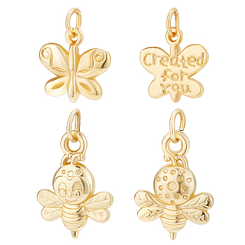 BENECREAT 32Pcs 2 Style Alloy Pendants, Long-Lasting Plated, with Jump Ring, Insect, Real 18K Gold Plated, 16pcs/style