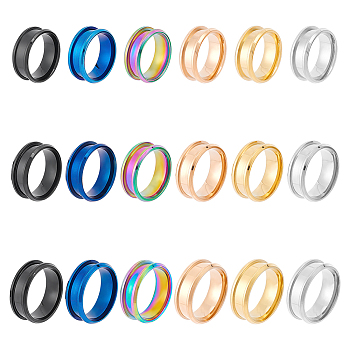 18Pcs 18 Styles 201 Stainless Steel Grooved Finger Ring Settings, Ring Core Blank, for Inlay Ring Jewelry Making, Mixed Color, Size: 6 1/2~9mm, Inner Diameter: 17~19mm, 1pc/style