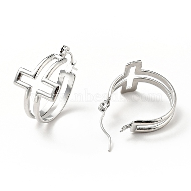 304 Stainless Steel Cross Hoop Earrings for Women(EJEW-G293-02P)-2