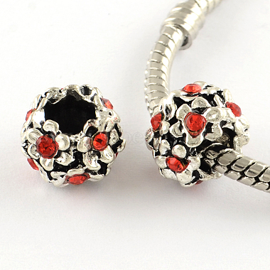 Antique Silver Plated Alloy Rhinestone Flower Large Hole European Beads(MPDL-R041-04)-2