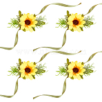 4Pcs Cloth Imitation Sunflower Wrist Corsages, with Silk Ribbon, for Wedding, Party Decorations, Yellow, 762mm(AJEW-CP0008-43)