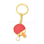 Alloy Enamel Sports Table Tennis Keychains, Golden, Red, 105mm(KEYC-I119-01G-01)