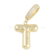 Brass Micro Pave Clear Cubic Zirconia Pendants, Long-Lasting Plated, letters, Letter T, 19.5x16x4.5mm, Hole: 8.5x5.5mm(KK-M289-01T-G)