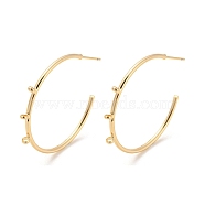 Brass Ring Stud Earrings Findings, Half Hoop Earring Findings, with Loops, Real 18K Gold Plated, 31.5x34x1.6mm, Hole: 1.5mm, Pin: 10x0.7mm(KK-K351-25G)