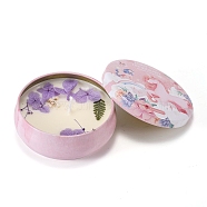 Pink Unicorn Printed Tinplate Candles, Barrel Shaped Smokeless Decorations, with Dryed Flowers, the Box only for Protection, No Supply Again if the Box Crushed, Lavender, 87x39mm(DIY-P009-A08)