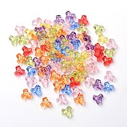 Transparent Acrylic Plastic Tri Beads for Christmas Ornaments Making, Assorted Colors, about 10mm wide, 10mm long, hole: 2mm, about 2500 pcs/500g(PL699M)