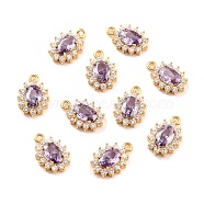 Real 18K Gold Plated Brass Micro Pave Cubic Zirconia Charms, Cadmium Free & Nickel Free & Lead Free, Oval, Thistle, 12x8x3mm, Hole: 1.2mm(ZIRC-Z023-04D-NR)