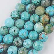 Natural Magnesite Beads Strands, Dyed & Heated, Faceted, Round, Medium Turquoise, 10mm, Hole: 0.8mm, about 40pcs/strand, 15.9 inch(40.5cm)(TURQ-K004-05-10mm)