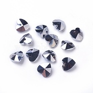 Romantic Valentines Ideas Glass Charms, Faceted Heart Pendants, Gray, 10x10x5mm, Hole: 1mm(G030V10mm-22)