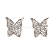 Rhodium Plated 925 Sterling Silver Micro Pave Cubic Zirconia Pendants, Butterfly Charms, Real Platinum Plated, 10.5x10x1.3mm, Hole: 1mm(STER-H110-13P)