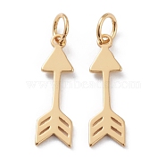 Brass Charms, with Jump Rings, Long-Lasting Plated, Arrow, Real 18K Gold Plated, 18.5x5.5x0.8mm, Jump Ring: 5x1mm, Inner Diameter: 3mm (KK-A149-05G)