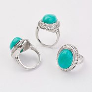 Natural Amazonite Finger Rings, with Brass Ring Finding, Platinum, Oval, Size 8, 18mm(RJEW-P122-14)