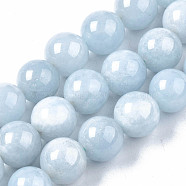 Natural Chalcedony Beads Strands, Imitation Aquamarine, Dyed & Heated, Round, 10mm, Hole: 1mm, about 40pcs/strand, 15.7 inch(X-G-S333-10mm-004)